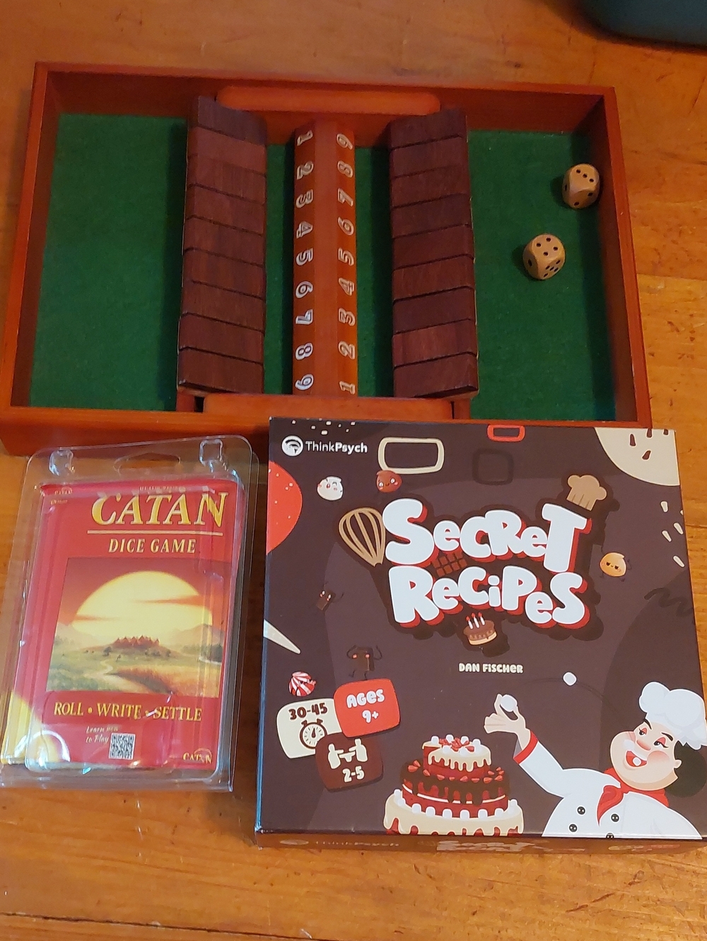 Family Board Game Bundle - Secret Recipes, Catan Dice Game & Shut The Box